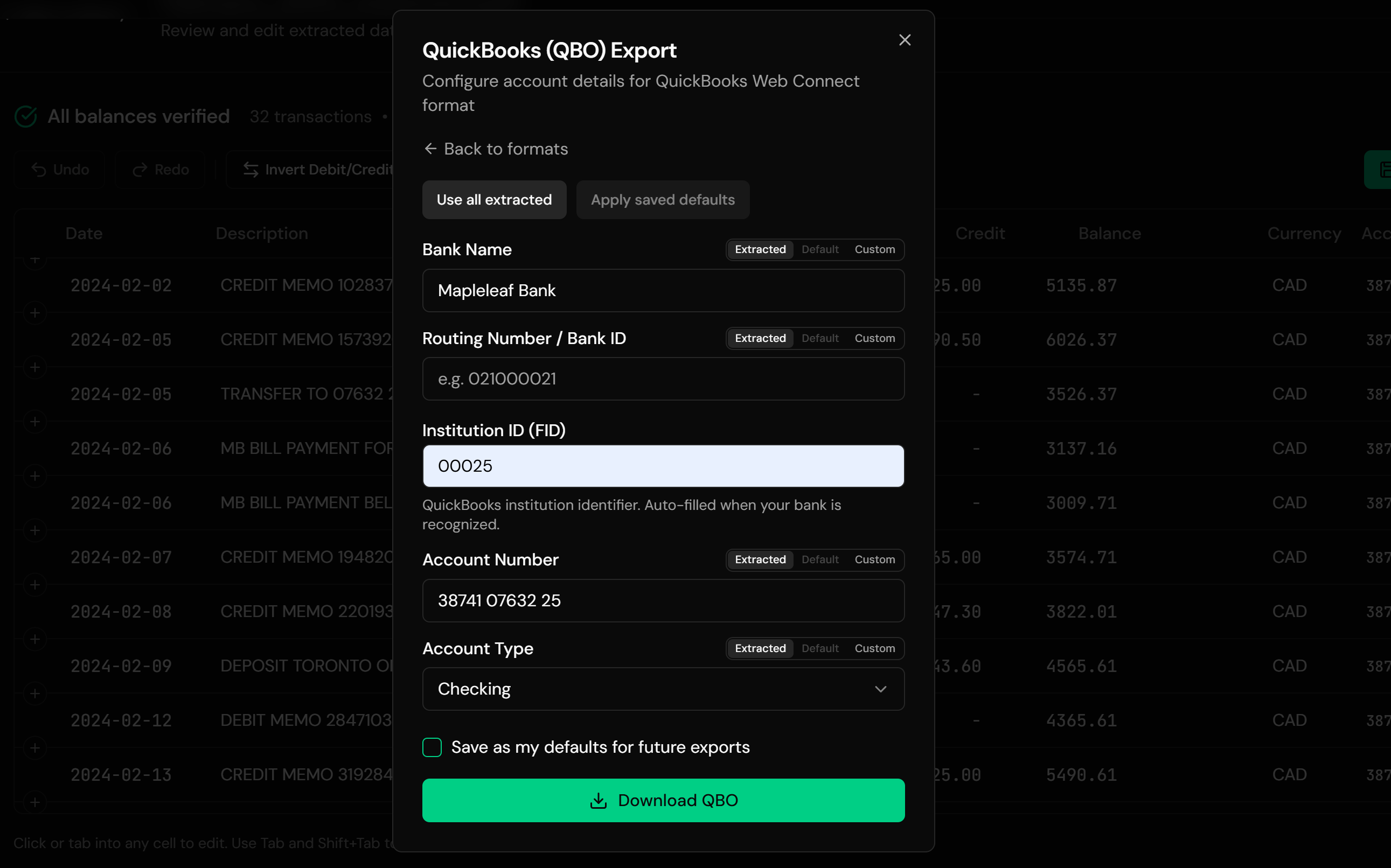 Transactions mapped and ready for QBO export