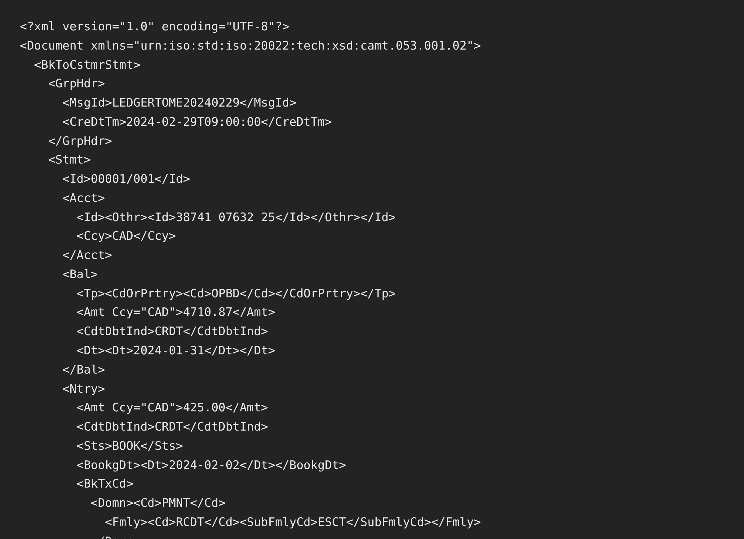 Converted CAMT.053 XML statement