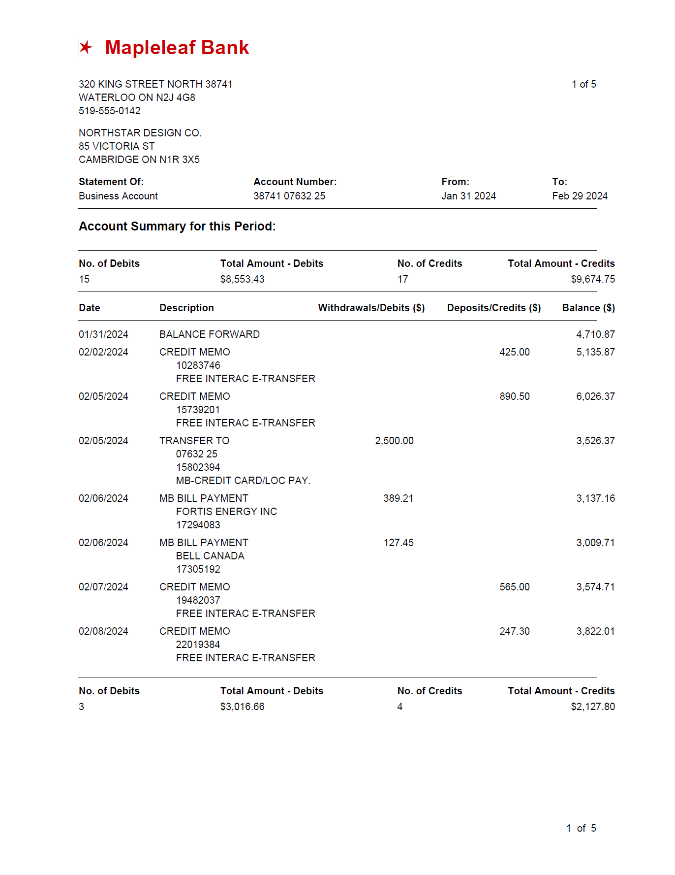 Bank statement PDF before conversion